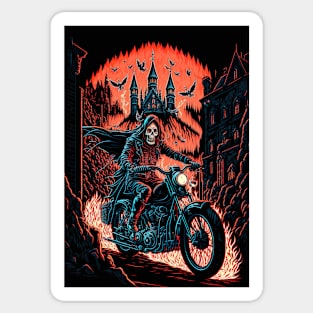 Skeleton Riding Motorbike On Flames Sticker